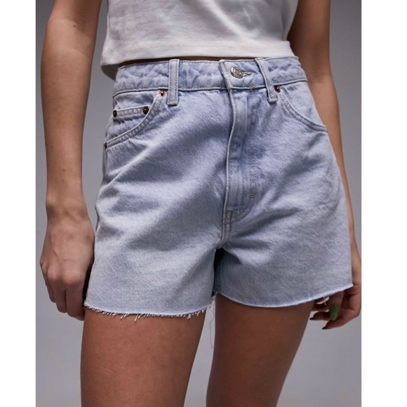 TOPSHOP Denim Shorts A-Line Mom Shorts Bleach Wash - Picture 3 of 17